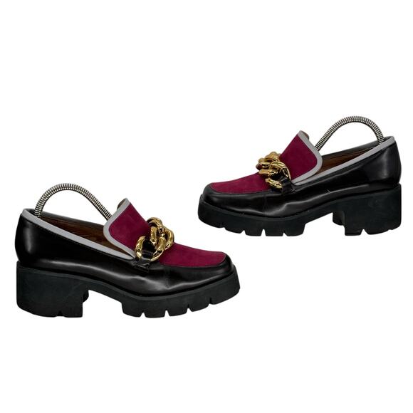 ALL BLACK Womens Chunk Links Lady Lugg Loafer EU 37.5 US 6 Purple Black Classic - Picture 3 of 12